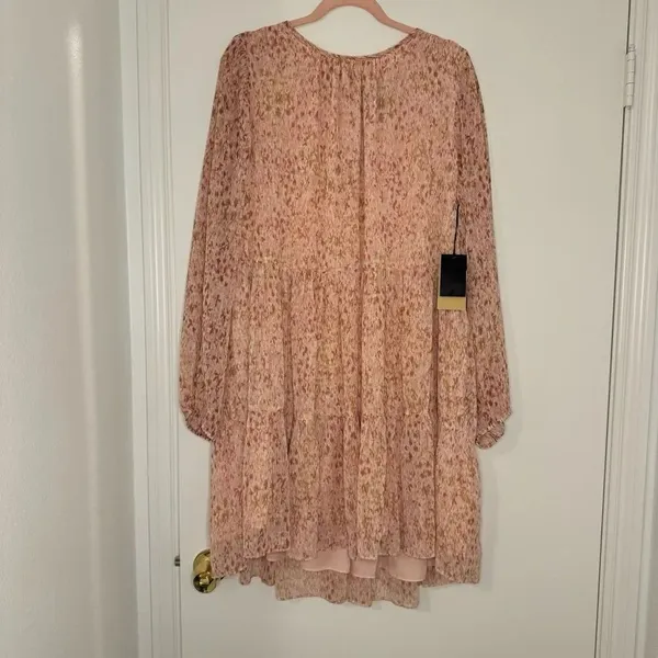 NWT Halogen Abstract Print Long Sleeve Tiered Dress in Ballet Slipper Size XXL - Image 3
