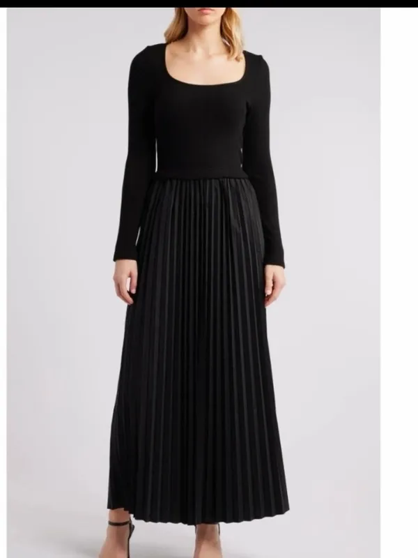 Melloday Mixed Media Long Sleeve Maxi Dress in black size medium - Image 2