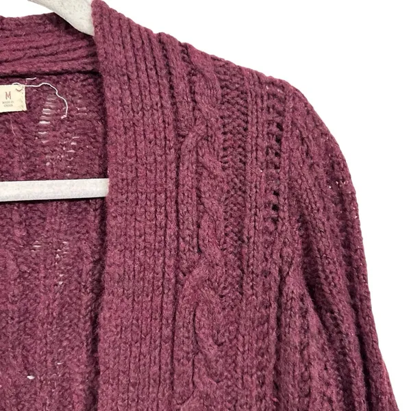 Hollister Womens Sz M Purple Cardigan Cable Knit Open Front Sweater Wool Blend - Image 4