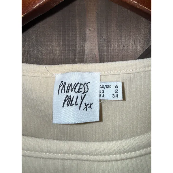 PRINCESS POLLY‎ Sz 2 Tan Beige Ribbed Sleeveless Crop-Length Tank Top - Image 2