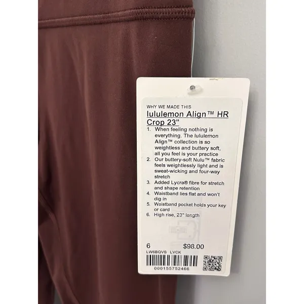 Lululemon Align High Rise Crop 23” Leggings Lava Cake New with tags size 6 - Image 6