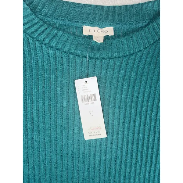 Pilcro crew neck long sleeve shirt green ribbed nwt Large - Image 3