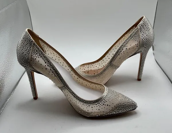 NWB badgley mischka size 8.5 heel Weslee Crystal Embellished Evening Shoe bling - Image 9