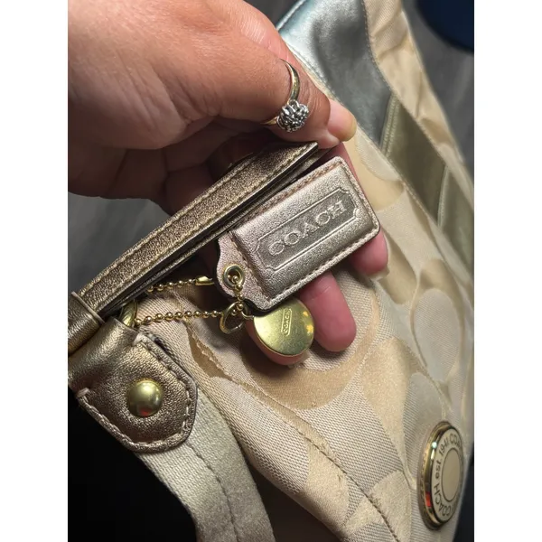 Vintage Coach Signature Metallic Patchwork Crossbody Bag Khaki Gold F19209 - Image 10
