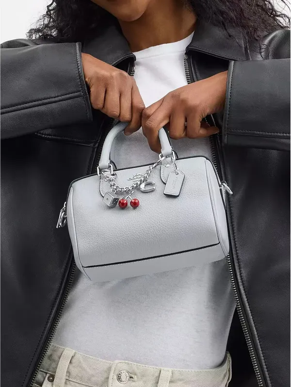 Coach Mini Rowan Crossbody Bag With Charms Pebbled Leather/Silver/Ice Blue NEW - Image 7