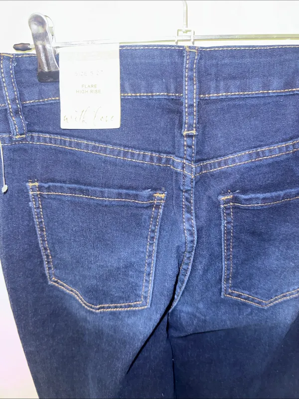 YMI Dark Blue Flare Jeans with Subtle Knee Distress - Image 3