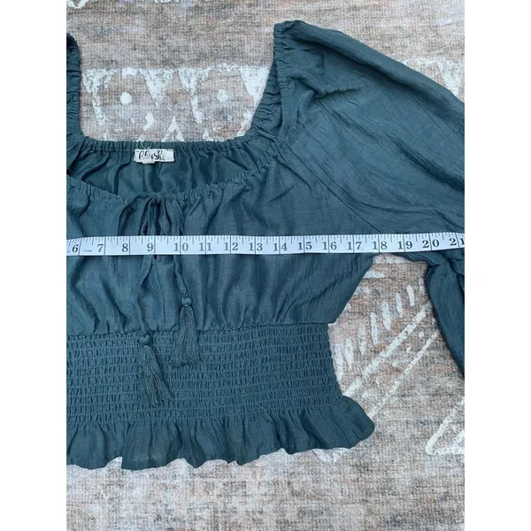 Cottagecore Forest Fairy Peasant Milkmaid Blouse Boho Ren Faire Boho Green L - Image 11