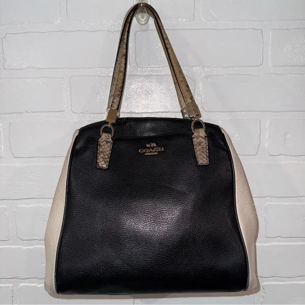 Coach Minetta Snakeskin-Patterned Black and Cream Crossbody Bag - Image 7