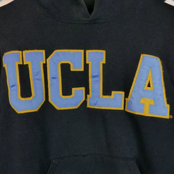 Vintage 90s UCLA Hoodie Womens S Black Big Logo Made USA Gold Standard Bruins - Image 3