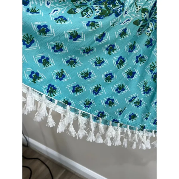 Poupette St Barth Blue Tassel‎ Cover Up Mini Dress Size Medium - Image 5