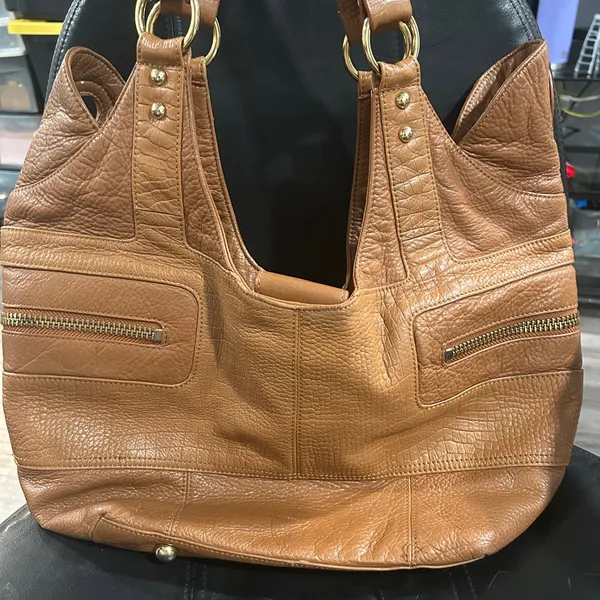 Steven by Steve Madden Brown genuineLeather Bag with Gold hardware and zippers - Image 5