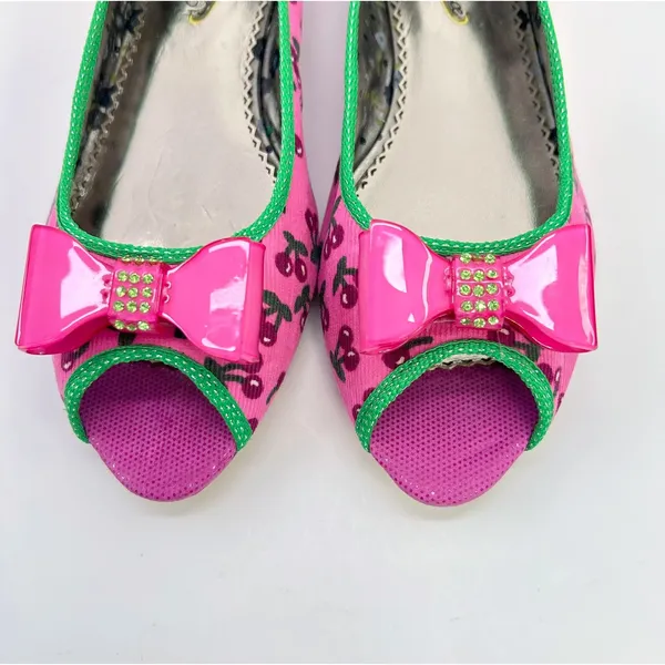 Poetic Licence Danty Doll Shoes 7 Pink Cherry Bow Rhinestone Peep Toe NWOB - Image 6
