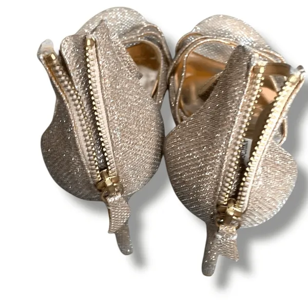 Badgley Mischka Gold Glitter Strappy Heels Ankle Strap Size‎ 9 Zip Back Bridal - Image 11