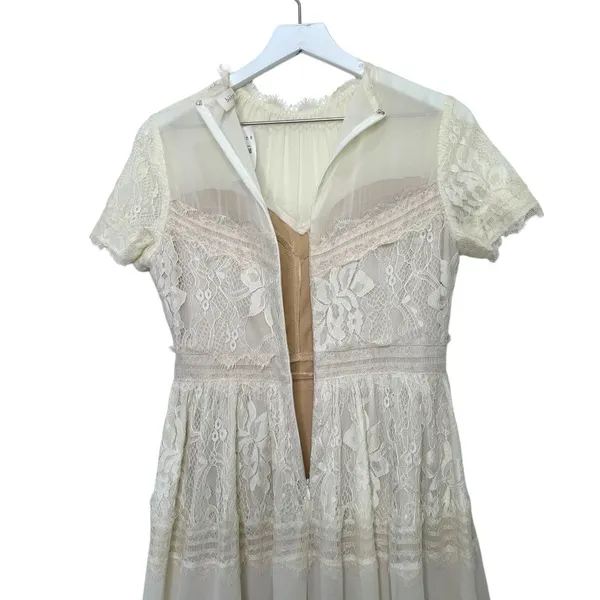 Bohme NWT Short Sleeve Lace Midi Dress Ivory Size Small - Image 4