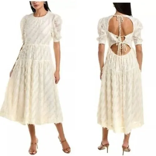 En Saison Natural Fringe Eyelash Tiered Midi Dress Open Tie‎ Back Size M - Image 2