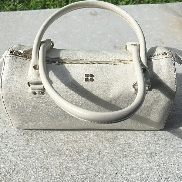 Vintage Y2K Kate Spade White Leather Barrel Satchel Handbag - Image 4