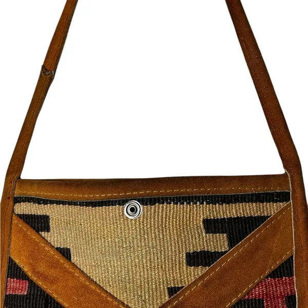 Kilim Jute Handmade Wool Leather Crossbody Bag Southwestern Aztec Boho Hippie - Image 3