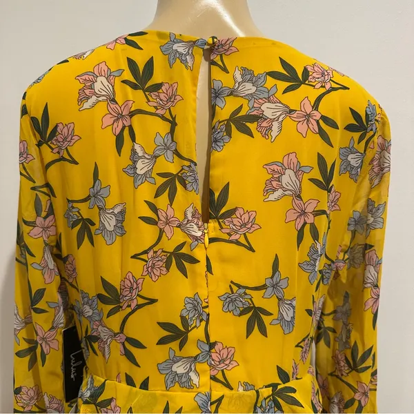 New Lulus Maxi Dress Sz M Thrive Together Yellow Floral Long Sleeves NWT - Image 9