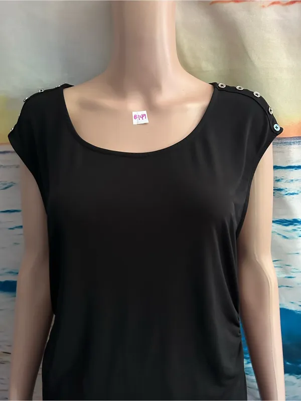 Premise Women’s Black Short Sleeve Scoop Neck Top with Shoulder Stud Detail XL - Image 7