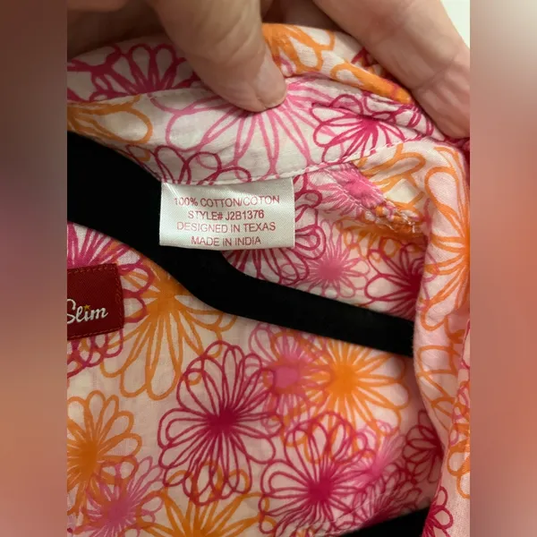Panhandle Slim Pink and Orange Floral Button Down Shirt Size S - Image 3