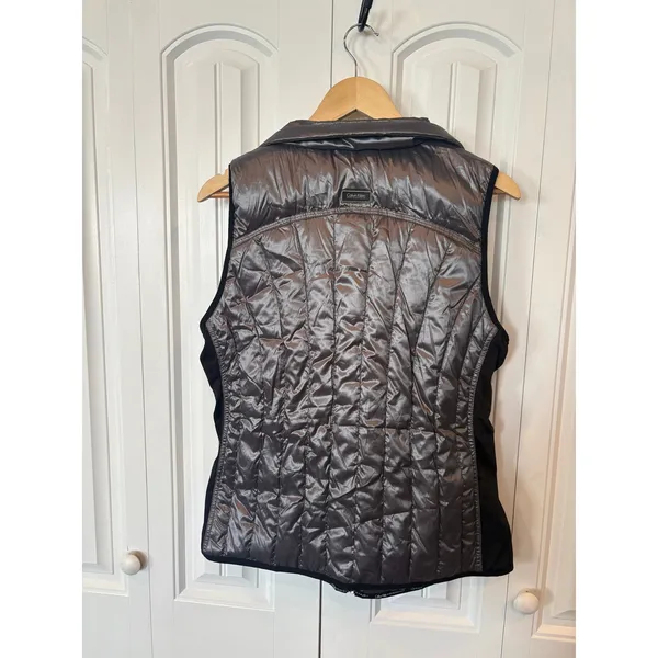 Calvin Klein Performance Premium Down‎ Gray Metallic Puffer Vest Size Large - Image 2
