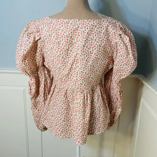 Tuckernuck Hyacinth House Puff Long Sleeve Peplum Floral Blouse Small - Image 6