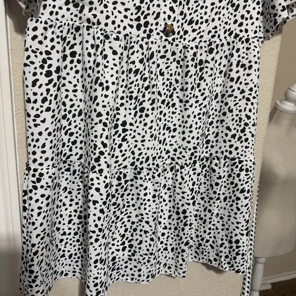 Dalmatian Tiered Polka Dot Mini Dress Spotted Black White Sz Small Spring Fun‎ - Image 3