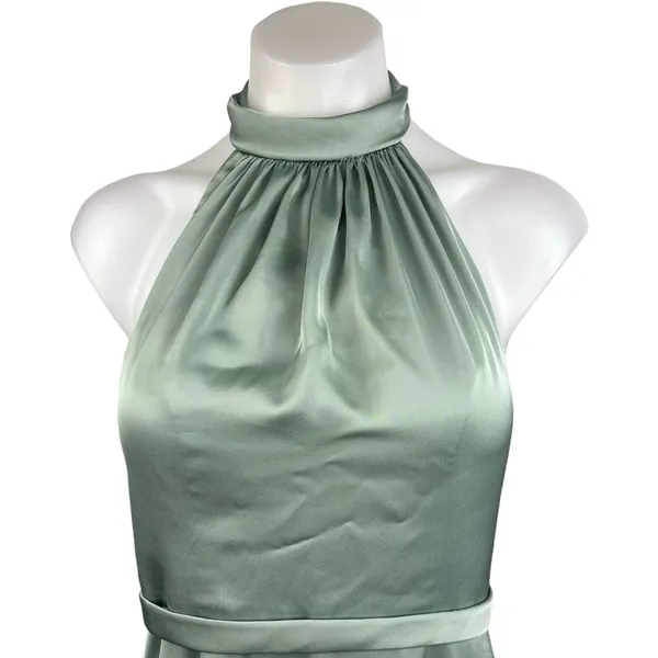AZAZIE Womens Satin Delmar Green Halter Sleeveless Bridesmaid Maxi Dress Size 4 - Image 8