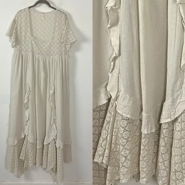 Free People Ethereal Bohemian Bring The Romance Midi Maxi Dress Neutral Small - Image 14