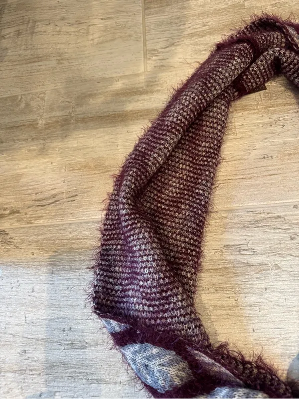 Do everything in love Burgundy and Gray Leaf Pattern Infinity Scarf - Image 3