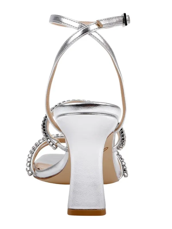 Jewel Badgley Mischka Heeled Sandal Studded Band Strappy Silver Metallic Gray 8M - Image 13