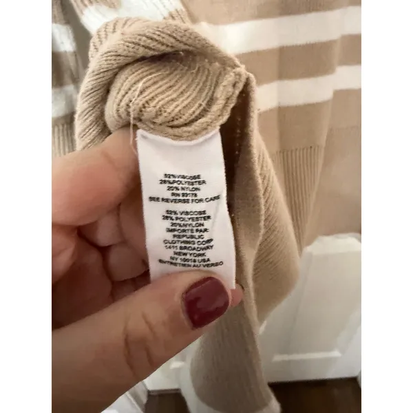 For The Republic Tan‎ White Striped Quarter Zip Mock Neck Sweater Small - Image 5