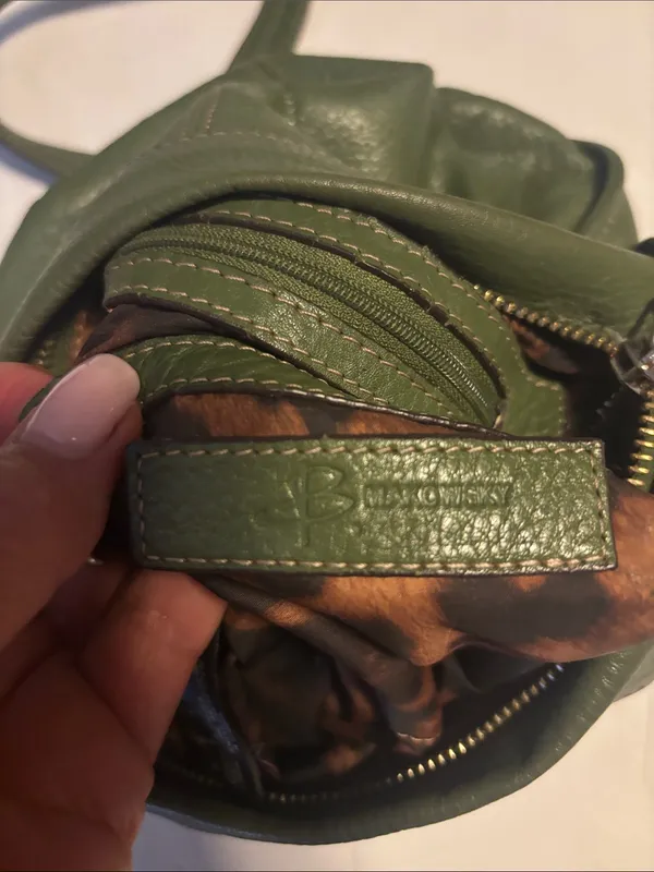 B Makowsky Olive Green Leather Crossbody Silver Hardware With B Hang Tag - Image 11