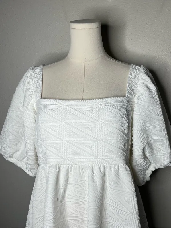 Free People White Textured Puff Sleeve Violet Mini Dress Bachelorette Rush - Image 4