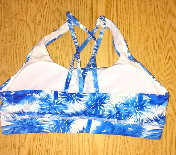 New Women’s Blue Palm Trees Sports Bra Removable Padding Size Large - Image 4