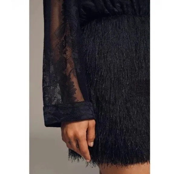 Anthropologie Maeve Fringe Twofer Dress Black Sz M NEW Elegant Classic Party - Image 3