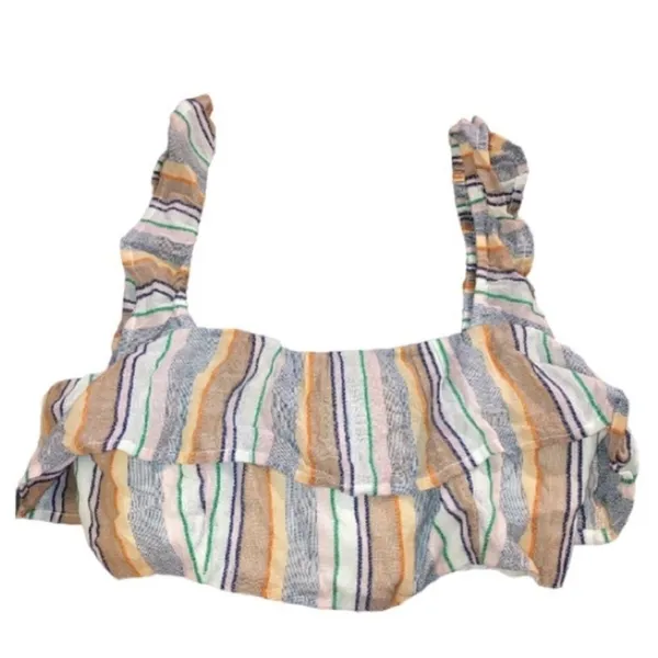 Tularosa Penelope Multi Striped‎ Printed Cropped Top Ruffle Beach S - Image 11