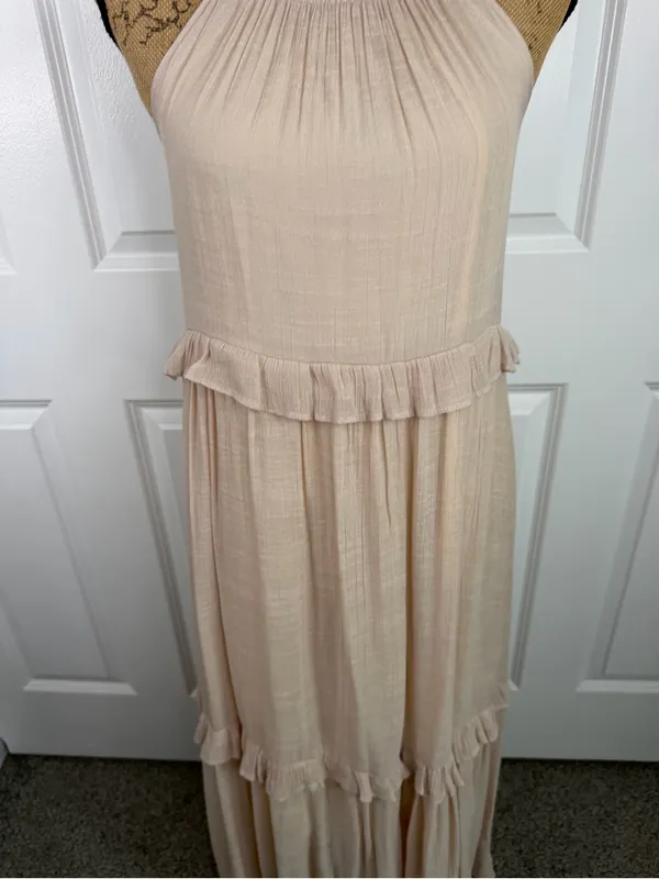 Listicle Size S Beige Ruffle Tiered Boho Maxi Dress Rayon Blend - Image 5