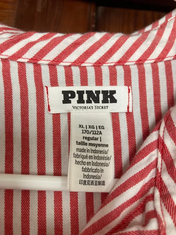 PINK Victoria's Secret Red & White Striped Button-Up Pajama Top - Image 3