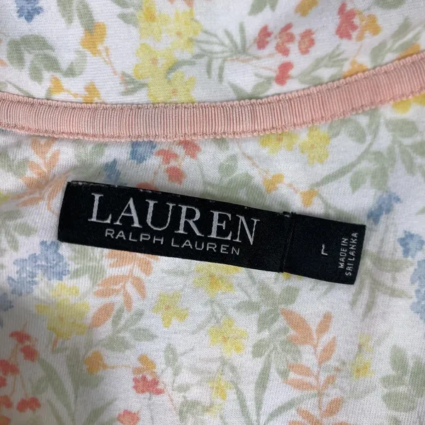 Lauren Ralph Lauren Pajama Shirt‎ Womens Large White Floral Print Top Sleepwear - Image 4