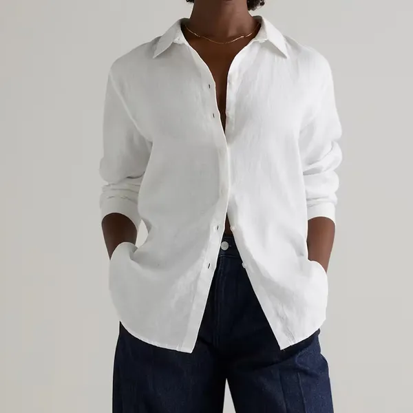 NWT QUINCE women's 100% european linen long sleeve white shirt Sz S - Image 2