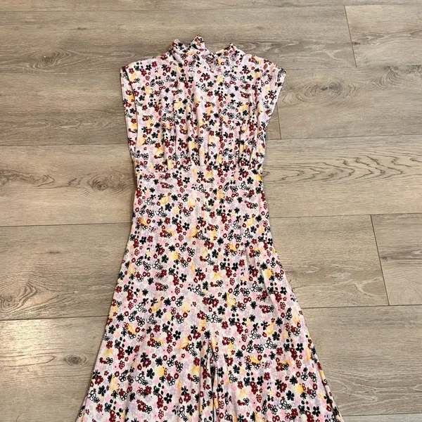 Free People Vibe Check Floral Wide Leg Jumpsuit‎ Mock Neck Tie Waist Medium M - Image 4