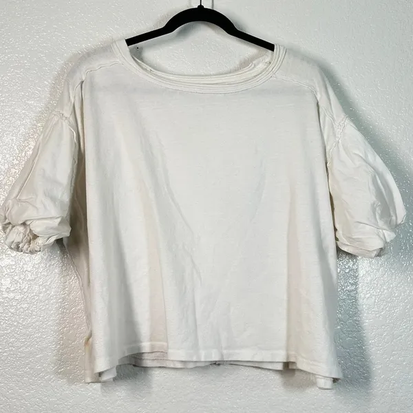 XS Tee T-Shirt Top Puff Balloon Sleeve Cropped White We The Free People Tee - Image 2