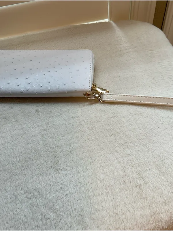 White Textured Wristlet Clutch with Detachable Strap - Image 3