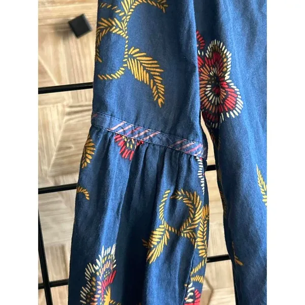 Madewell x Warm Womens Top XS Blue Floral Ruffle V Neck Long Sleeve boho - Image 4