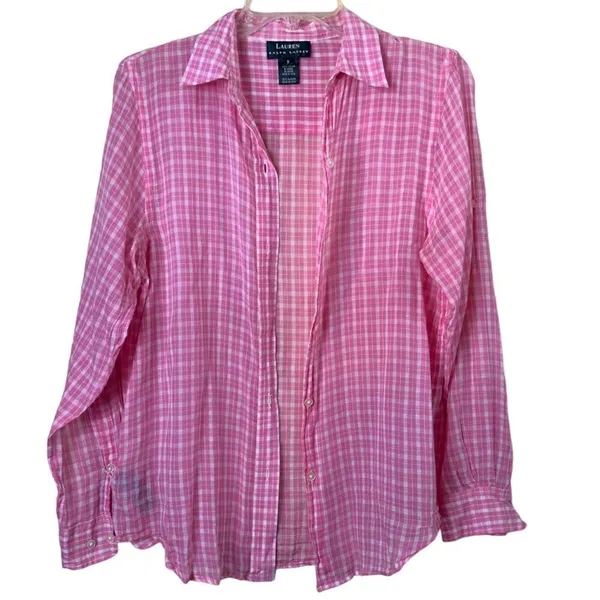 Vintage Lauren Ralph Lauren Sheer Pink Blouse Size Small - Image 4