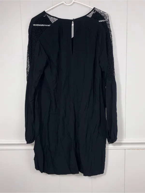 Old Navy Black Lace Crochet Sleeve Detail V-Neck Shift Mini Dress Large Preppy - Image 2