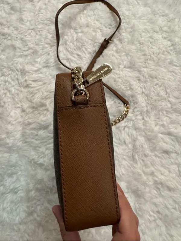Michael Kors Brown MK Monogram Crossbody with Gold Chain - Image 11