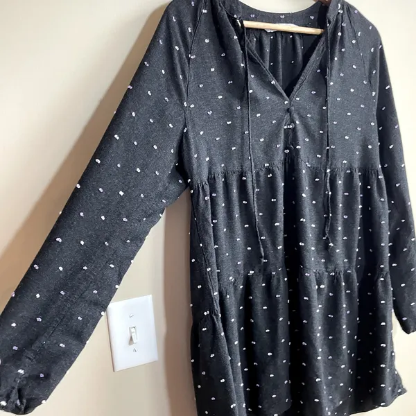 Zara black polka dotted long sleeved v-neck minidress women's size‎ medium - Image 2