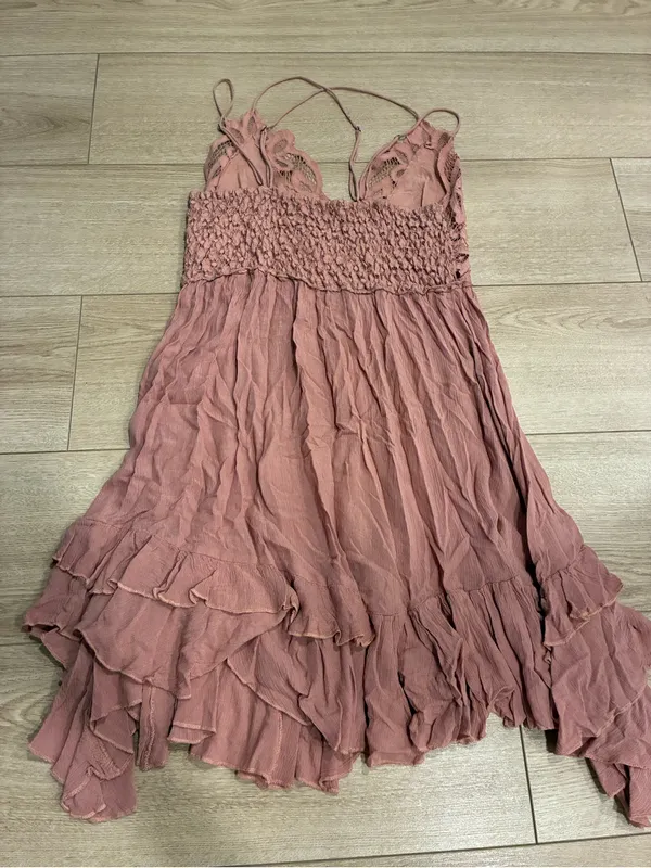FP One Free People Adella Mini Slip Dress Pink Lace Size L - Image 6